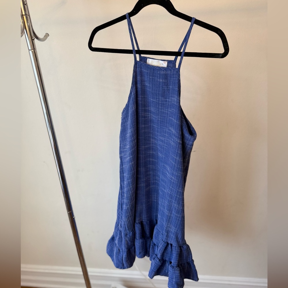 Sleeveless Blue Ruffle-Hem Summer Dress